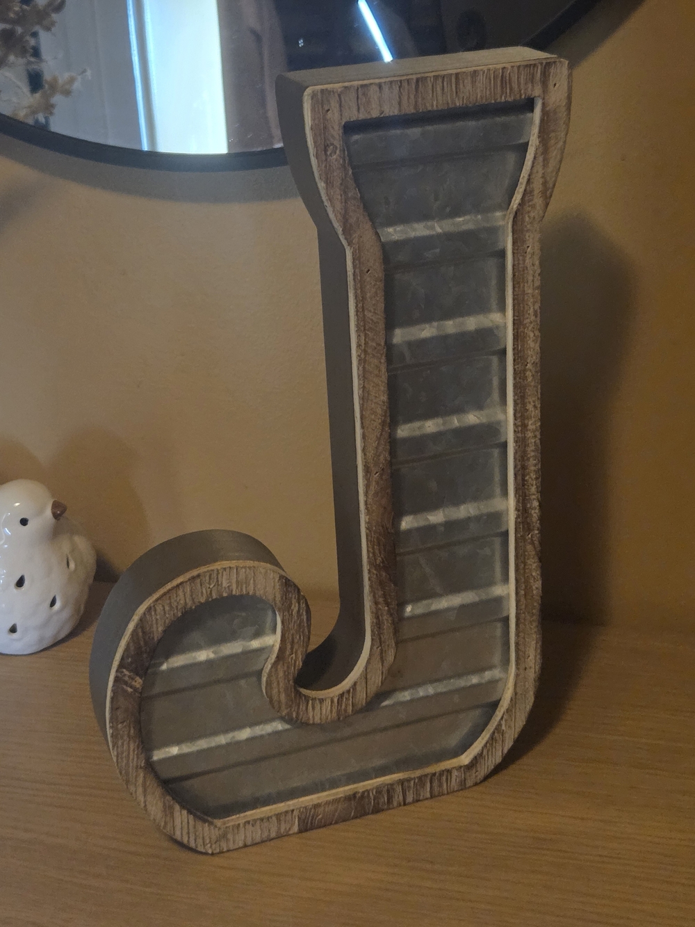 Hobby Lobby Wood and Gray Metal-Look 'J' Wall Letter